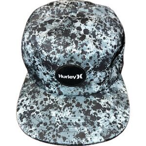 Hurley Blue Black Camo Splash Paint Style Buckle Back Flat Brim‎ Hat Cap